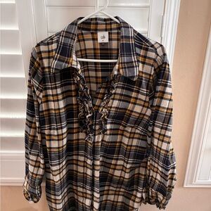 CAbi Yellow and Black Plaid Shirt